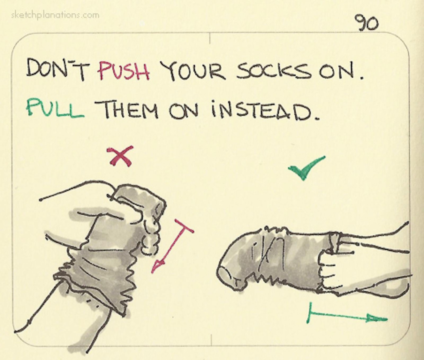 Don’t push your socks on. Pull them on instead