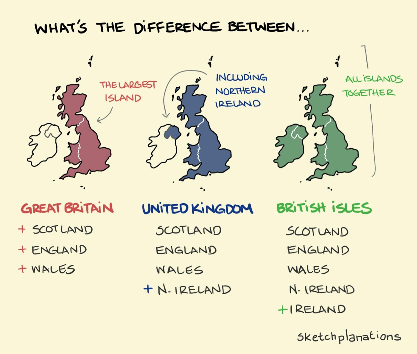 What's the difference between Great Britain and the United Kingdom - explained in a sketch with maps