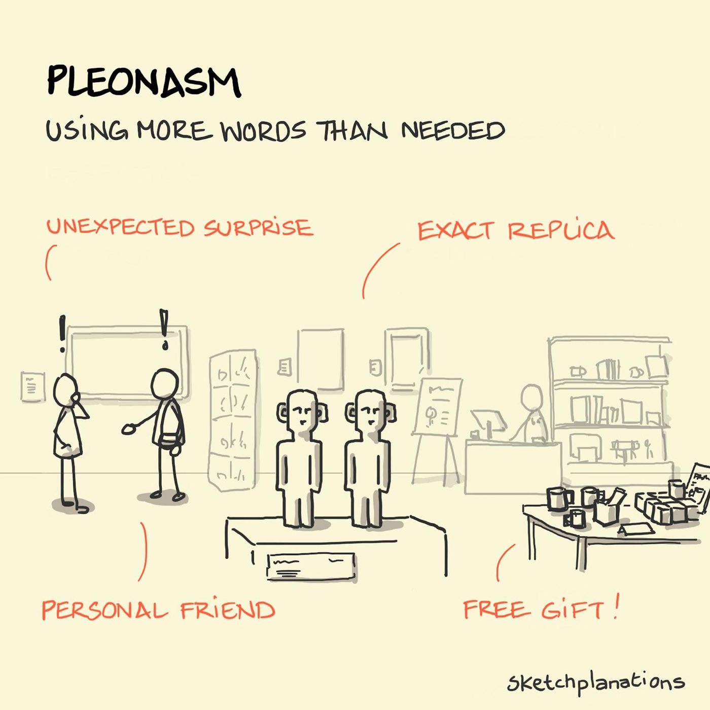 What does pleonasm mean? An unexpected surprise seeing a personal friend in a museum with exact replicas and free gifts